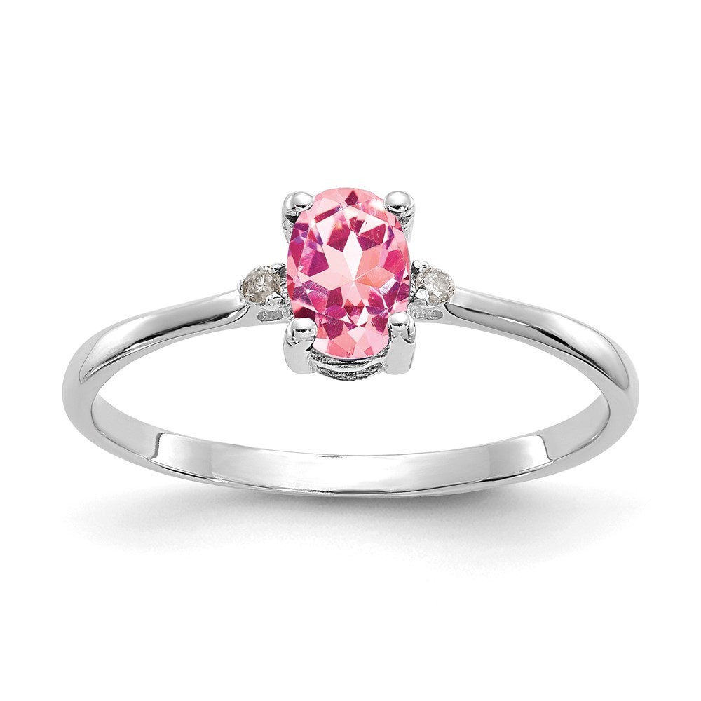 14k White Gold Diamond & Pink Tourmaline October Birthstone Ring